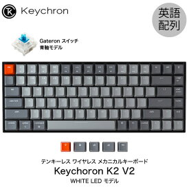 Keychron K2 V2 Mac英語配列 有線 / Bluetooth 5.1 ワイヤレス 両対応 テンキーレス Gateron 青軸 84キー WHITE LEDライト メカニカルキーボード # K2/V2-84-WHT-Blue-US キークロン (Bluetoothキーボード)