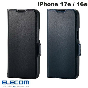 �G���R�� iPhone 17e / 16e ���U�[�P�[�X �蒠�^ �ϏՌ� ���Εt�� �X�e�b�` �J�[�h���[�[�� (�X�}�z�P�[�X�E�J�o�[)