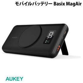AUKEY モバイルバッテリー Basix MagAir 10000mAh Magsafe吸着 PD対応 最大22.5W USB A / Type-C 1ポート出力 スタンド付 ブラック # PB-WL02i-BK オーキー (ワイヤレスモバイルバッテリー) MagSafe対応 大容量 マグネット 磁石 電池残量
