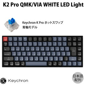 【あす楽】 Keychron K2 Pro QMK/VIA Mac日本語配列 有線 / Bluetooth 5.1 ワイヤレス 両対応 テンキーレス ホットスワップ Keychron K Pro 青軸 87キー WHITE LEDライト メカニカルキーボード # K2P-G2-JIS キークロン