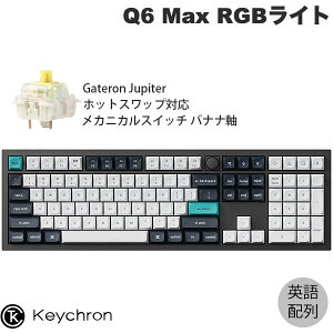 Keychron Q6 Max QMK/VIA カーボンブラック Mac英語配列 有線 / Bluetooth 5.1 / 2.4GHz ワイヤレス 両対応 フルサイズ ホットスワップ Gateron Jupiter RGB バナナ軸 RGBライト カスタムメカニカルキーボード ノブ
