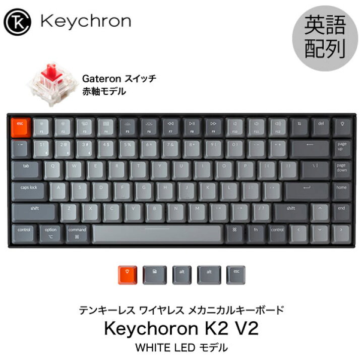 11165円 人気TOP Keychron K2 V2 Mac英語配列 有線 Bluetooth 5.1 ワイヤレス 両対応 テンキーレス ホットスワップ Gateron G Pro 青軸 84キー WHITE LEDライト メカニカルキーボード # K2-A2H-US キークロン PSR