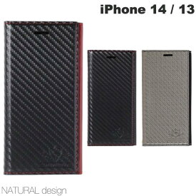[ネコポス送料無料] NATURAL design iPhone 14 / 13 手帳型ケース ストラップ付 FLAMINGO CARBON ナチュラルデザイン (スマホケース・カバー)