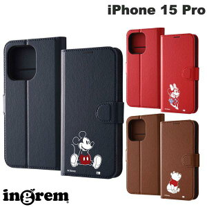 ingrem iPhone 15 Pro ディズニー 手帳型レザーケース シンプル マグネット イングレム (スマホケース・カバー) ミッキーマウス ミニーマウス くまのプーさん キャラクター かわいい