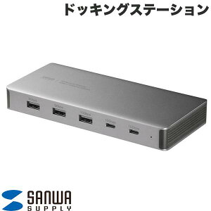 SANWA USB Type-C �h�b�L���O�X�e�[�V���� 2��� 4K 10-in-1 PD100W�[�d HDMIx2 USB-Ax5 USB-Cx2 �����u���^ �V���o�[ # USB-CVDK21 �T�����T�v���C (USB Type-C �A�_�v�^)