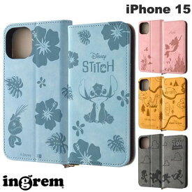 [ネコポス送料無料] ingrem iPhone 15 ディズニー / ピクサー 手帳型レザーケース Raffine イングレム (スマホケース・カバー) スティッチ アリエル くまのプーさん トイ・ストーリー