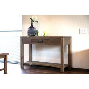 【送料無料】 ホールテーブル コンソールテーブル 幅120cm 奥行40cm 高さ78cm パソコンデスク 書斎机 ユニットデスク シック ヴィンテージ風 おしゃれ パイン材 木目 ダメージ加工 木製 輸入家