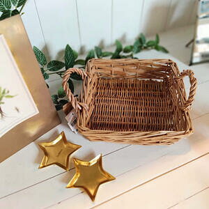 【送料無料】アンソレイエ シャロウバスケット スクエアー 天然素材 アンティーク風 かご 小物入れ ナチュラル キッチン 玄関 バスケット おしゃれ 見せる収納 インテリア リビング 40