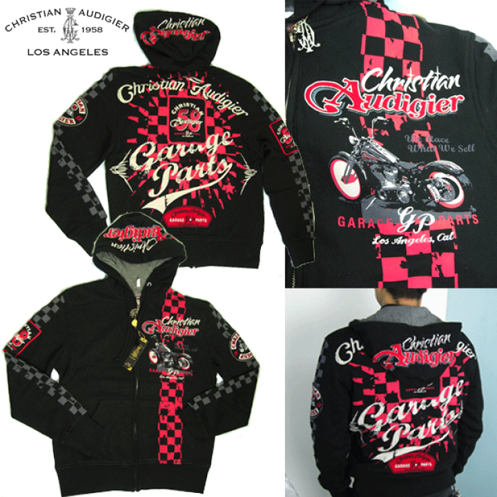エドハーディ クリスチャンオードジェー 本革 レザージャケット レザーパーカー crs_christian-a-zip08