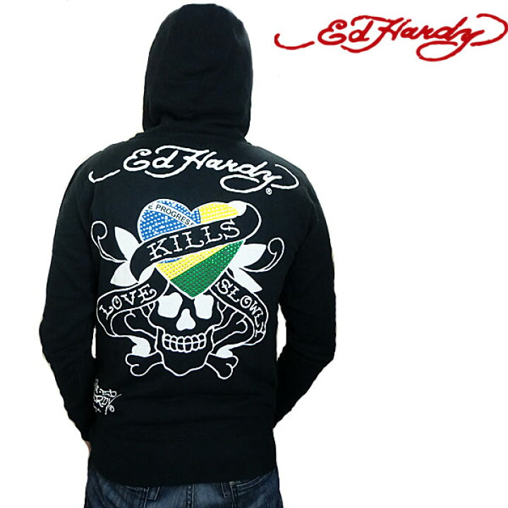 楽天市場 エドハーディー パーカー メンズ Ed Hardy ラブキル ブラジルストーン ブラック グレー M02wtb052 エド ハーディー Edhardy Sol ブランド ファッション