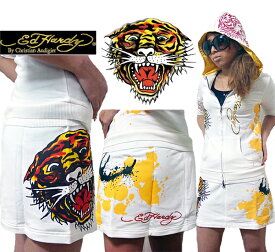 【★ポイント5倍★1000円OFFクーポン★4月24日20：00～4月27日09：59迄】Ed Hardy エドハーディー スカート ミニ タイガー 虎 Tiger ホワイト エド・ハーディー edhardy タトゥー スウェットスカート ジャージ スカート ミニスカート