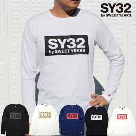 SY32 正規品 tシャツ SY32 by SWEET YEARS Tシャツ 長袖 ロングTシャツ メンズ ブラック ネイビー ホワイト S-XL 7123 ボックスロゴ ロンT SWEET YEARS 32 sy32 by sweet years 大きいサイズ