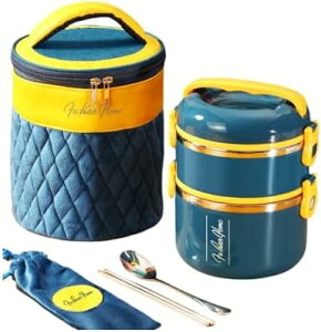 保温弁当箱 お弁当箱 保温ごはんコンテナー 弁当箱 保温ランチジャー 保温保冷 二段 三段おべんとう箱 弁当バッグ付き ステンレスランチジャー 大容量 密閉 漏れ防止 イエロー 1800ML