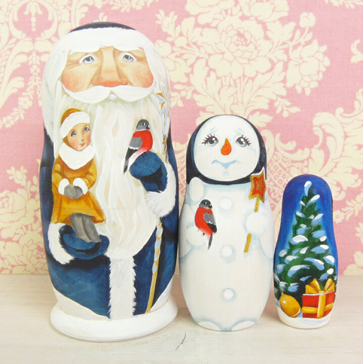 楽天市場】ロシア コブロフ工房のクリスマス・マトリョーシカ 11cm 3人 