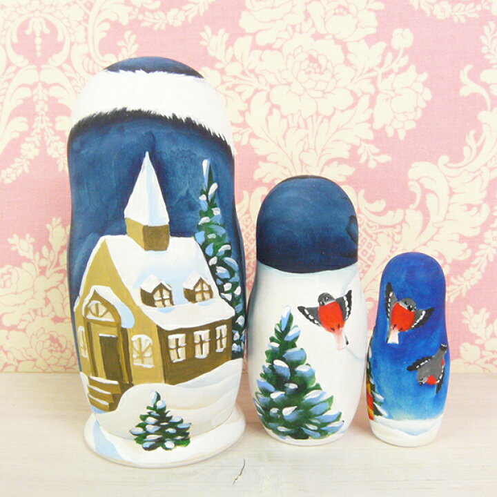 楽天市場】ロシア コブロフ工房のクリスマス・マトリョーシカ 11cm 3人 