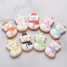 くま雪だるま　snow man アイシングクッキー オーダー 文字入れ 名前入れ 誕生日 プレゼント パステル 可愛い 淡色 雪だるま