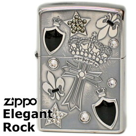 ZIPPO エレガントロック EGR-C クロス＆クラウン柄 シルバーイブシ ジッポーライター オイル ライター ライテック 在庫一掃商品