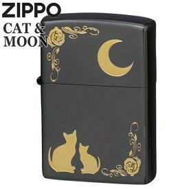 ZIPPO キャット＆ムーン NKM-BK ジッポー ライター 正規品 黒ニッケル 猫ちゃんと月 かわいいジッポーライター