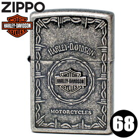 ZIPPO ハーレーダビッドソン HDP-68 ジッポー ライター Sメタル バー＆シールド シルバーイブシバレル+ブラックサテンメタル 渋い オイルライター メンズ ギフト