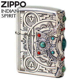 ZIPPO インディアンスピリット クロス / 天然石 ターコイズ 珊瑚 ジッポー ライター 正規品 華やか 美しい ZIPPOライター ベロア調ケース入り オイルライター 動画あり