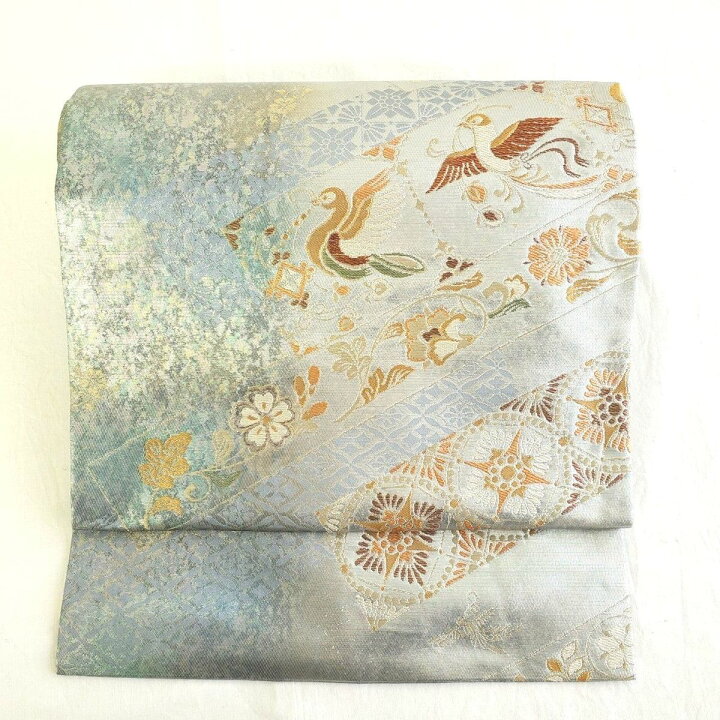 楽天市場】正絹 銀泊 花喰鳥唐華菱文様 名古屋帯 ／小紋 洒落着  