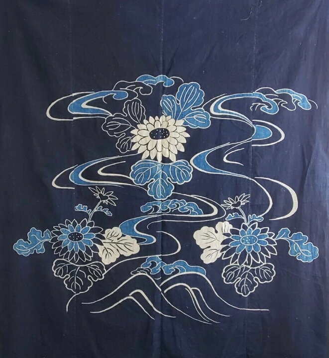 楽天市場】河内木綿 筒描き 4幅 ／綿布 襤褸 ボロ 藍 リメイク 型染め  