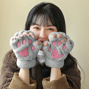 ネコ肉球 手袋 かわいい 暖かい 防寒 冬 ミトン 指なし もこもこ 女性 レディース 冬物 手袋 スマートフォン対応 秋冬 防風 防寒 学生 通勤 通学 自転車 アウトドア ファー 暖かい イベント