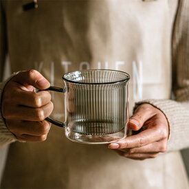 Kiyokyou 縦縞 ダブルウォールマグカップ 270ml 結露しない コップ ストライプ マグカップ 耐熱ガラス 電子レンジ対応 食洗器対応 シンプル おしゃれ ダブルウォールマグ 保温 保冷 二重構造 ダブルウォール タンブラー ティーカップ コーヒーカップ ガラスマグ プレゼント