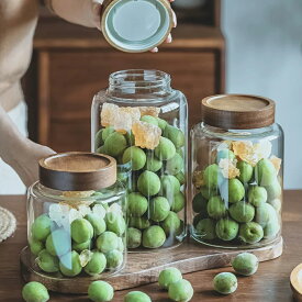 アカシア木の蓋 密封びん 高透明 耐熱ガラスキャニスター お米びつ ナチュラル ガラス 梅酒瓶 梅酒 ビン 密封瓶 手作り 梅ジュース 果実酒瓶 キャニスター 密閉保存容器 脱気 真空 調味料入 コーヒー豆 お米 保存容器 密封 梅瓶 保存瓶 洗いやすい キッチン用品 kiyokyou