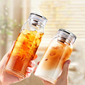 kiyokyou 密封性NO.1 アイスコーヒーウォーターボトル 304ステンレス製 フィルター付き 耐熱ガラス水筒 シンプル ins風 マイボトル ピッチャー 直飲み クリアボトル 持ち運び こぼれない ボトル ジュース 麦茶 紅茶 ガラス水筒 梅酒保存 アウトドア 登山 通勤 スポーツ用