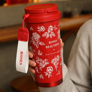美しいバラ&鈴蘭柄 直飲み タンブラー 大容量 マグボトル 蓋 ストロー付き SUS316 保温 保冷 水筒 持ち運び ボトル トラベルタンブラー おしゃれ 真空断熱 ジュース コーヒー お茶 魔法瓶 ジ