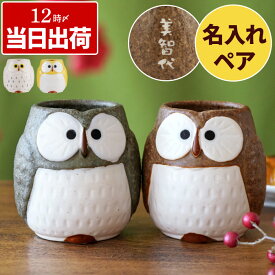 還暦祝い ペア お祝い プレゼント 両親 湯のみ ペアギフト 夫婦湯呑 名入れ 最強配送 内祝 【 美濃焼 福来る ふくろう 湯呑み ペア 】 名前入り ギフト 湯呑 かわいい フクロウ 祖父 祖母 夫婦 湯飲み 金婚式 結婚式 結婚記念日 還暦 古希 喜寿 米寿 80歳 クリスマス