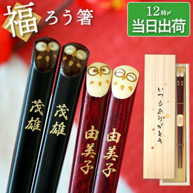 ＼ポイント2倍／ 誕生日プレゼント ペア 夫婦箸 名入れ ギフト 箸 桐箱入り 【 若狭塗 ふくろう ぷくまる 縁起箸 夫婦 お箸 セット 2膳 】 結婚記念日 プレゼント 両親 結婚式 名前入り めおと箸 梟 雑貨 名入り 金婚式 結婚祝い 木婚式 還暦 古希 ペアギフト クリスマス