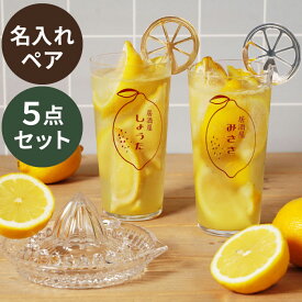 結婚祝い ペア レモンサワー グラス 名入れ 薄口 タンブラー 【 レモン絞り器 ＆ マドラー 付き ペアグラス セット 】 レトロ 雑貨 カップル お揃い 誕生日 プレゼント 女友達 20代 おしゃれ 友人 レモンしぼり かわいい おもしろ 結婚 祝い 記念日 記念品 クリスマス xmas