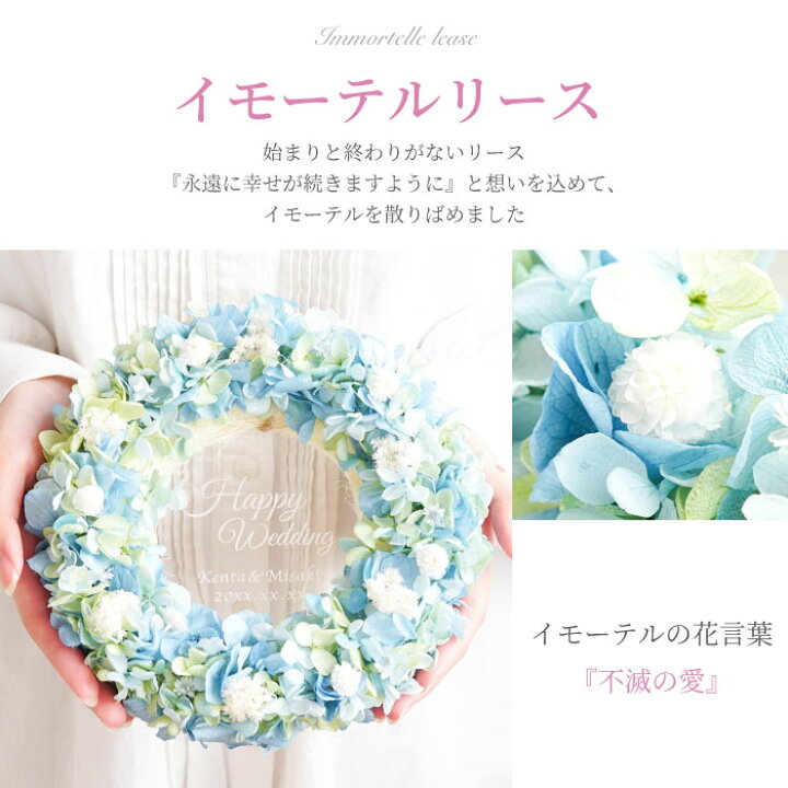 楽天市場 結婚祝い 名入れ 花 プリザーブドフラワー リース 送料無料 イモーテル リース アクリル プレート 名前入り ギフト 玄関 名入り 母 義母 女性 女友達 結婚式 結婚祝い 引越し 新築 祝い 開店祝い 開店 周年 誕生日 プレゼント 名 名前
