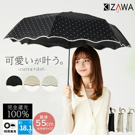 2026新作 日傘 折りたたみ 完全遮光 晴雨兼用 ドット柄 水玉 折りたたみ傘 耐風 uvカット 紫外線対策 遮熱 コンパクト 軽量 レディース 雨傘 撥水 プレゼント 母の日 ギフト curva+ dot【KIZAWA公式】