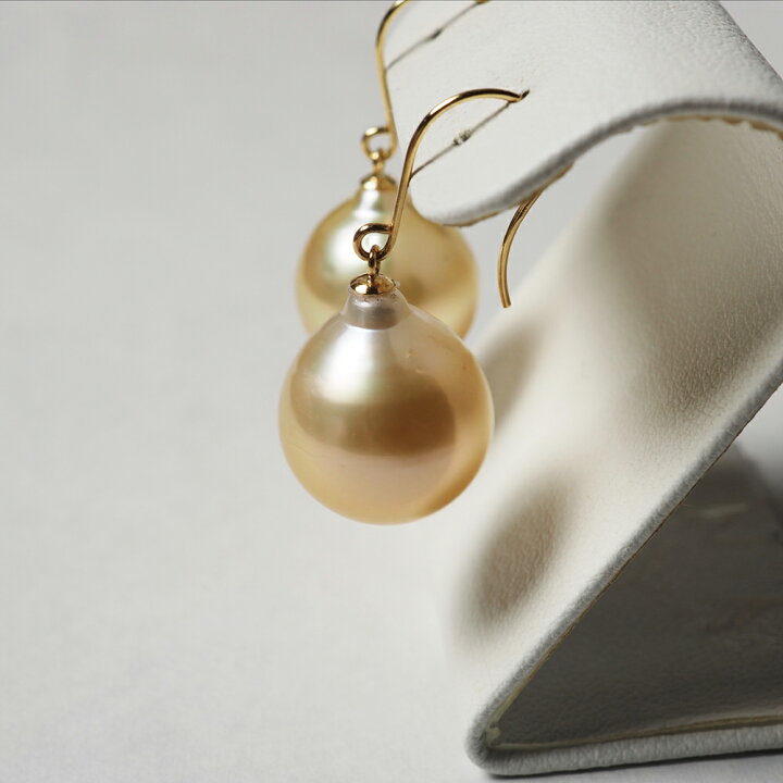 楽天市場】K18 南洋真珠 フック ピアス 12mm up ナチュラルゴールド  