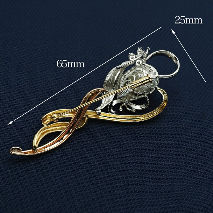 楽天市場】K18 トリカラー 南洋真珠 デザイン ブローチ 天然ダイヤ付き  