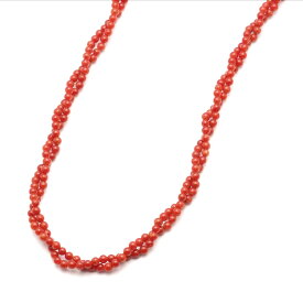 胡渡珊瑚 編み込み ツイストネックレス 40cm K18 天然 地中海 イタリア ひねり 太め ショート 赤 スクリュー フォーマル 日本製