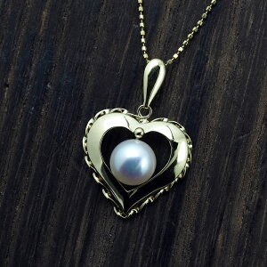 K18 アコヤ本真珠 ハート ペンダントトップ 18金イエローゴールド あこやパール 大ぶり 大きめ ギフト プレゼント かわいい 日本製