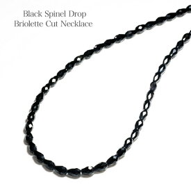 ブラックスピネル ドロップカット ネックレス 42cm 天然石 ストーン ショート 黒 シンプル レディース