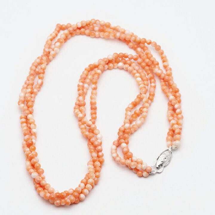 楽天市場】桃色珊瑚 3連 ツイストネックレス 52cm さんご サンゴ  