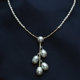 K18YG/K14WG 淡水真珠/アコヤ本真珠 パールネックレス 44cm アジャスター付き 調節可 ケシ あこや 個性的 ギフト プレゼント 日本製
