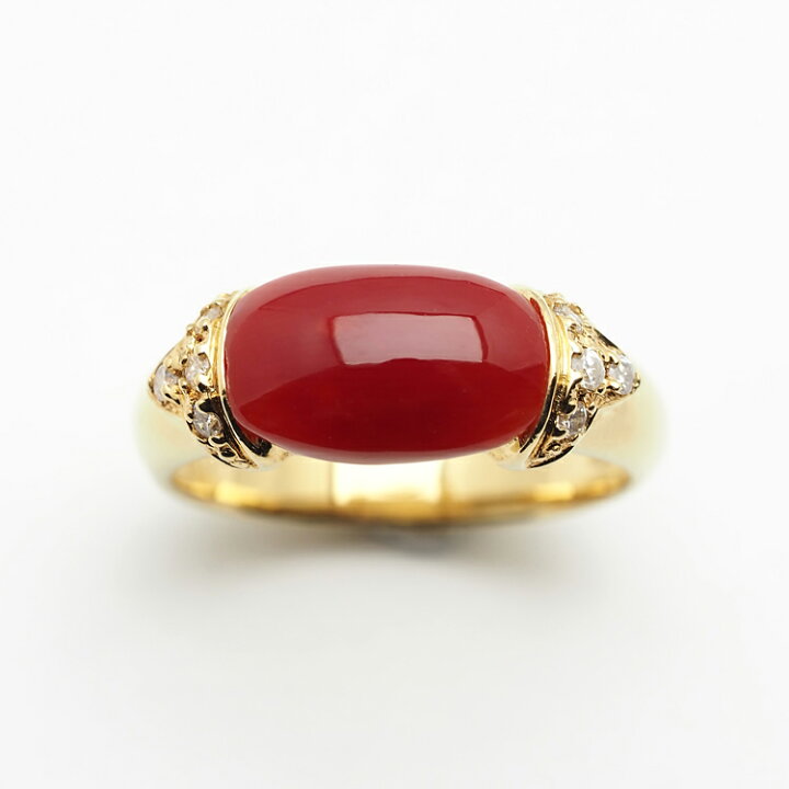 楽天市場】K18 血赤珊瑚 リング 13号 サイズ直し可 18金イエロー  