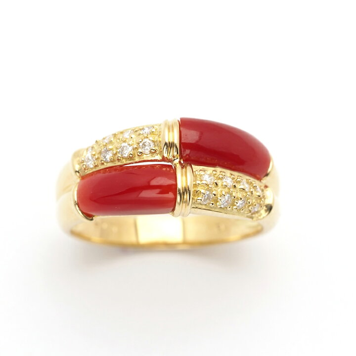 楽天市場】K18 血赤珊瑚 リング 14号 サイズ直し可 18金イエロー  