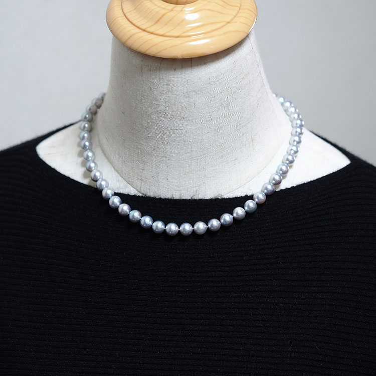 アコヤ本真珠 コバルトブルー パール ネックレス 45cm 特級ラウンド8-8.5mm オールノット あこやパール ネックレス 冠婚葬祭 フォーマル  日本製 | パール・珊瑚ジュエリー K.jewel
