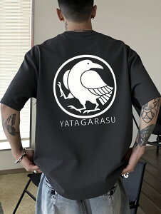 �I�[�o�[�T�C�Y �a�����@�G�C���X�g�o�b�N�v�����g T �V���c�A100% �㎿���Ȃ̒j�����p�����AYATAGARASU �p�����S�t���Ŗ{�i�X�g���[�g�n�t�@�b�V�����A�_�[�N�O���[���n���n���f�j���Ƒ���