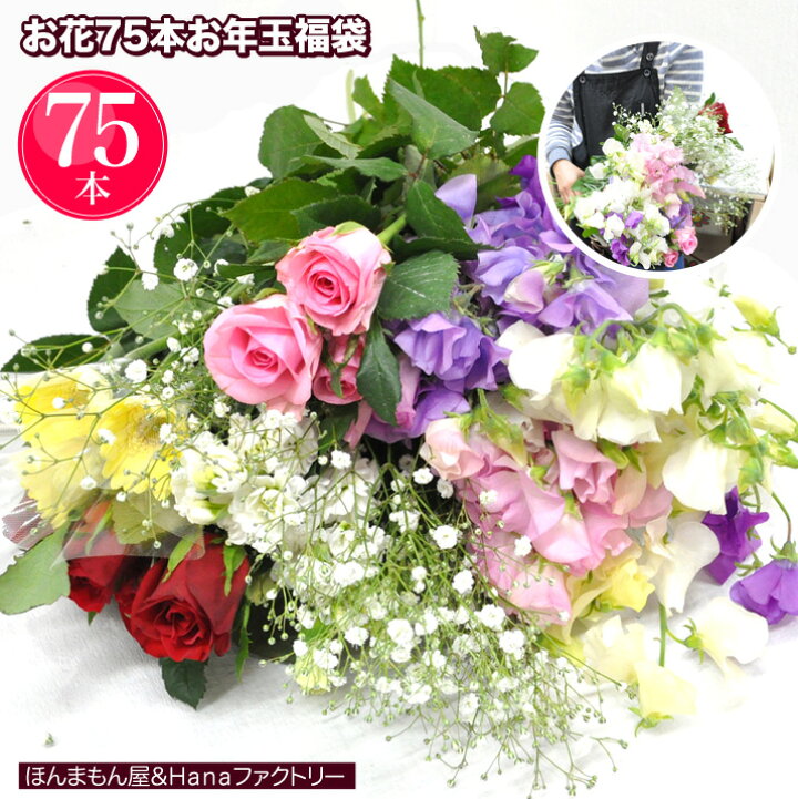 楽天市場 切り花 生花 福袋 75本 送料無料 新年 お正月 スイートピー ポイント10倍 ｈａｎａファクトリー