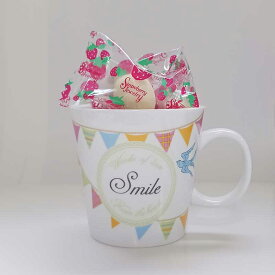 チョコレート ギフト マグカップ 蓋付き 陶器 メッセージ フタ付マグ Smile フリーズドライイチゴチョコレート バレンタインチョコ 2026 磁器 カップ 電子レンジ 食洗機対応 日本製 ホワイトデー お返し おしゃれ 雑貨 lal filo