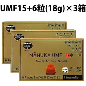 マヌカハニー キャンディ UMF 15+ 3箱 18粒 Honey Japan ハニージャパン ハニードロップレット マヌカ 蜂蜜 はちみつ 飴 のど飴 ドロップ 抗菌 贈り物 喉ケア 活性 自然食 100%成分マヌカハニー のどあめ ニュージーランド産 マヌカハニー100％ 喉 MANUKA 6粒入 umf15＋